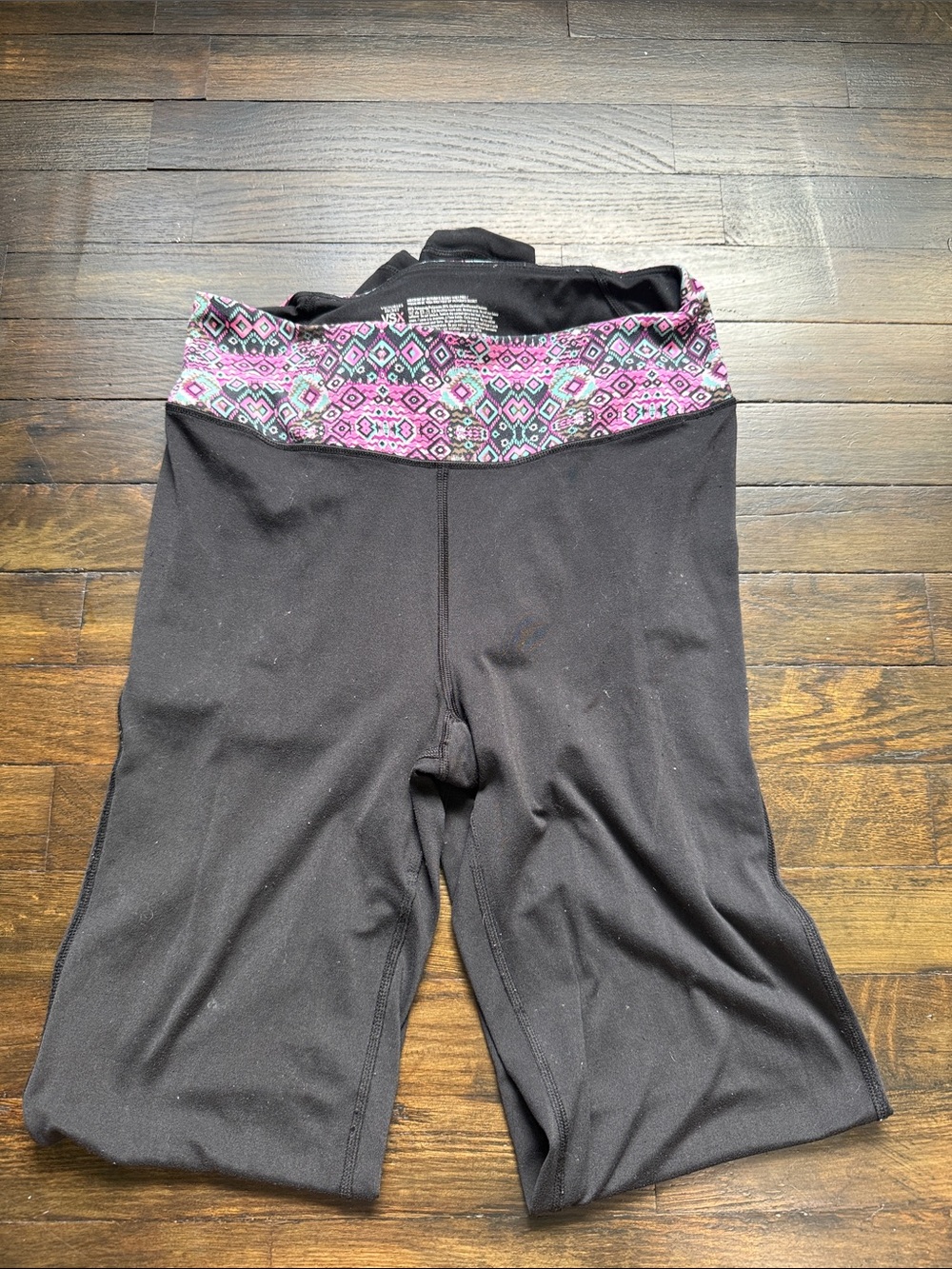 Women’s Victoria's Secret Sport Black Leggings with Pink Patterned Waistband